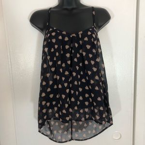 Navy Blue Sheer Tank Top with Tan Hearts